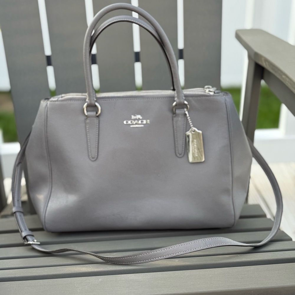 Coach Gray Satchel with Silver Accents and Minimalist Design